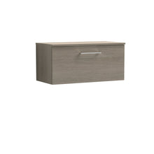 Nui Arno 800mm Wall Hung 1 Drawer Vanity & Worktop Contemporary Solace Oak MFC Textured Woodgrain 377x805x390mm - JJ Building Materials