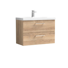 Nui Arno 800mm Wall Hung 2 - drawer Vanity & Basin 1 Contemporary Bleached Oak MFC Textured Woodgrain 580x810x390mm - JJ Building Materials