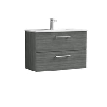 Nui Arno 800mm Wall Hung 2 Drawer Vanity & Basin 2 Contemporary Anthracite Woodgrain MFC Textured Woodgrain 557x800x390mm - JJ Building Materials