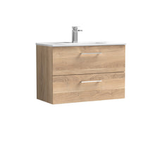 Nui Arno 800mm Wall Hung 2 - drawer Vanity & Basin 2 Contemporary Bleached Oak 558x800x390mm - JJ Building Materials