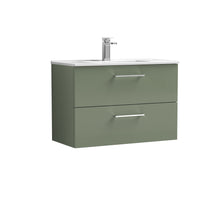 Nui Arno 800mm Wall Hung 2 Drawer Vanity & Basin 2 Contemporary Satin Green MFC Painted Matt 557x800x390mm - JJ Building Materials
