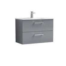 Nui Arno 800mm Wall Hung 2 Drawer Vanity & Basin 2 Contemporary Satin Grey 554x800x390mm - JJ Building Materials