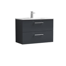 Nui Arno 800mm Wall Hung 2 Drawer Vanity & Basin 2 Contemporary Soft Black MFC Painted Matt 554x800x390mm - JJ Building Materials