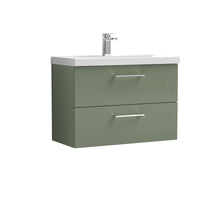 Nui Arno 800mm Wall Hung 2 Drawer Vanity & Basin 3 Contemporary Satin Green MFC Painted Matt 589x810x395mm - JJ Building Materials