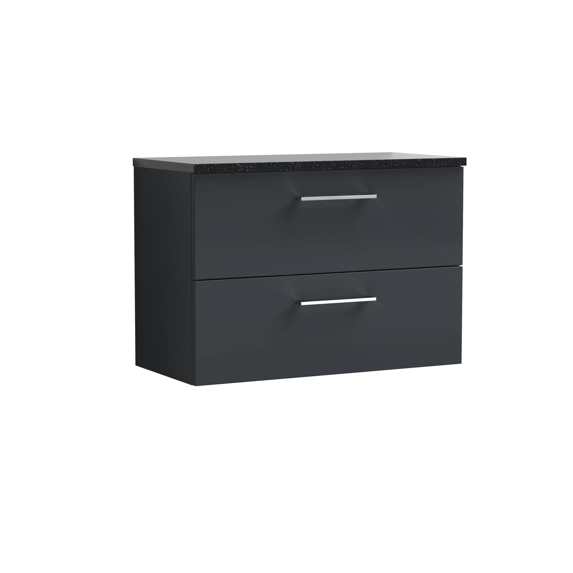 Nui Arno 800mm Wall Hung 2 Drawer Vanity & Laminate Top Contemporary Soft Black MFC Painted Matt 561x805x390mm - ARN1426LSB - JJ Building Materials