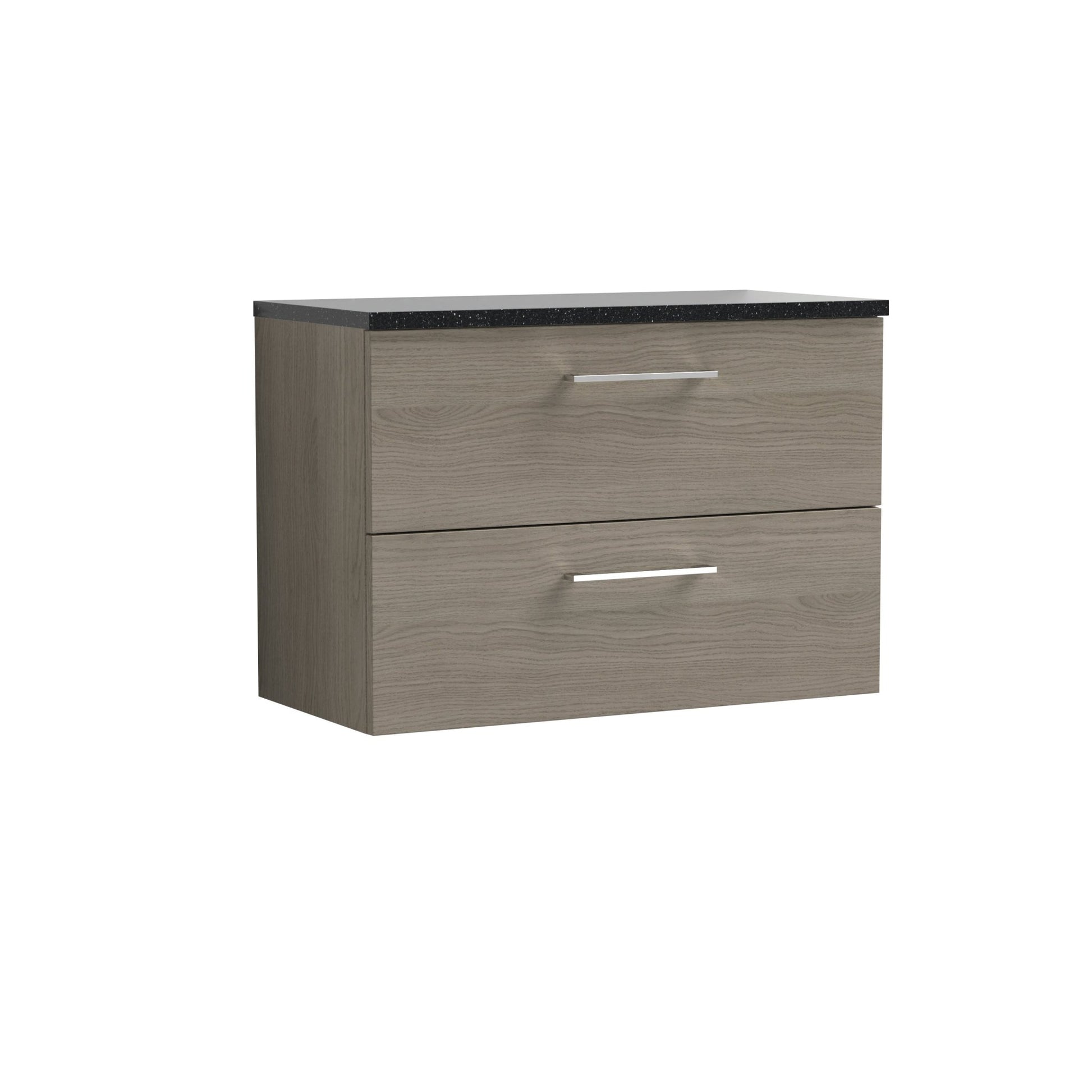 Nui Arno 800mm Wall Hung 2 Drawer Vanity & Laminate Top Contemporary Solace Oak MFC Textured Woodgrain 561x805x390mm - ARN2526LSB - JJ Building Materials