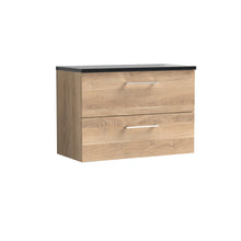 Nui Arno 800mm Wall Hung 2 - drawer Vanity & Laminate Worktop Contemporary Bleached Oak MFC Textured Woodgrain 562x805x390mm - ARN3026LSB - JJ Building Materials
