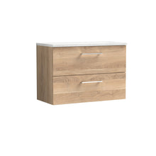 Nui Arno 800mm Wall Hung 2 - drawer Vanity & Laminate Worktop Contemporary Bleached Oak MFC Textured Woodgrain 562x805x390mm - ARN3026LSW - JJ Building Materials
