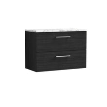 Nui Arno 800mm Wall Hung 2 - drawer Vanity & Laminate Worktop Contemporary Charcoal Black MFC Textured Woodgrain 562x805x390mm - JJ Building Materials