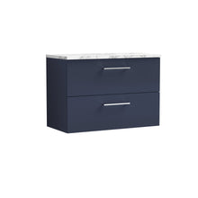 Nui Arno 800mm Wall Hung 2 - drawer Vanity & Laminate Worktop Contemporary Midnight Blue MFC Painted Matt 562x805x390mm - ARN2926LCM - JJ Building Materials