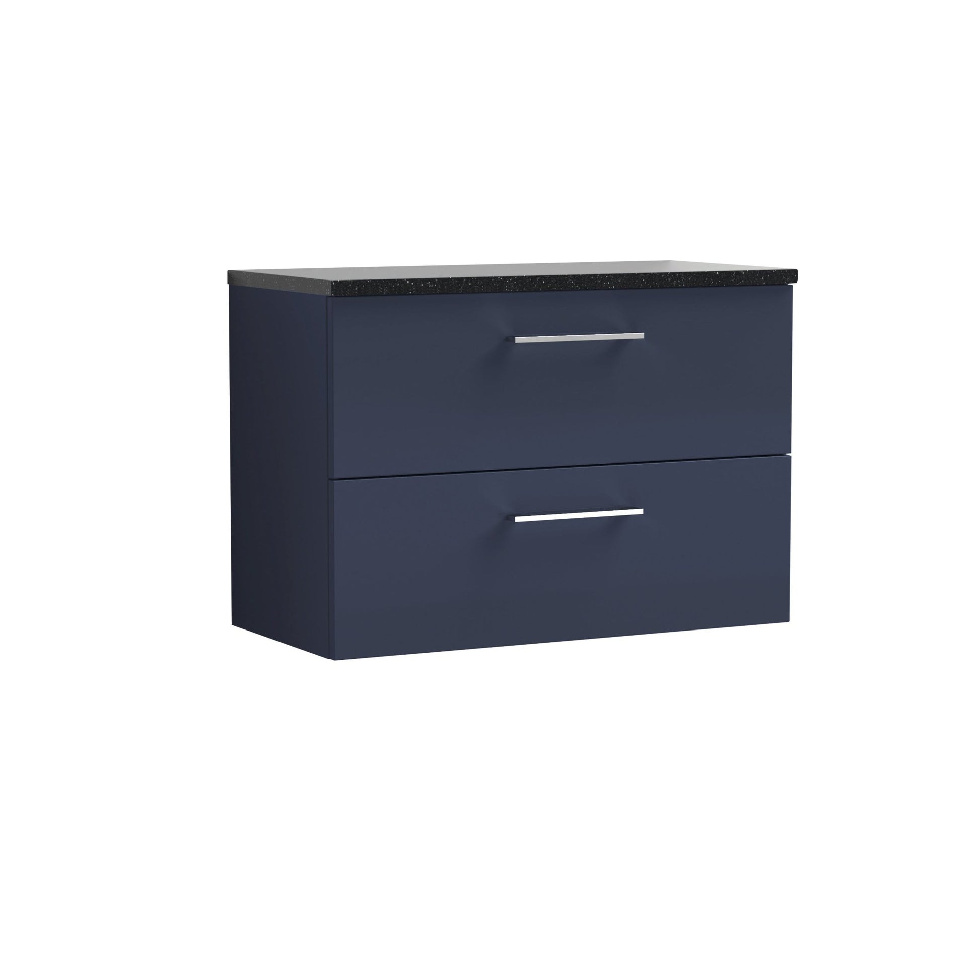 Nui Arno 800mm Wall Hung 2 - drawer Vanity & Laminate Worktop Contemporary Midnight Blue MFC Painted Matt 562x805x390mm - ARN2926LSB - JJ Building Materials
