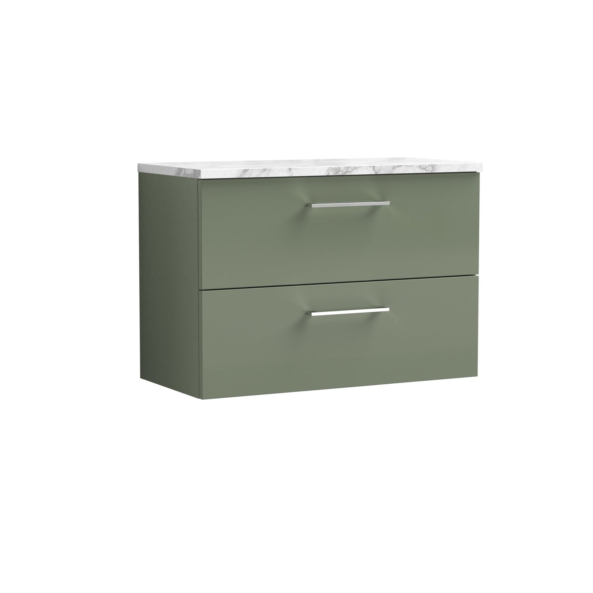 Nui Arno 800mm Wall Hung 2 - drawer Vanity & Laminate Worktop Contemporary Satin Green MFC Painted Matt 562x805x390mm - JJ Building Materials