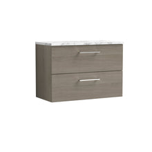 Nui Arno 800mm Wall Hung 2 - drawer Vanity & Laminate Worktop Contemporary Solace Oak MFC Textured Woodgrain 561x805x390mm - JJ Building Materials