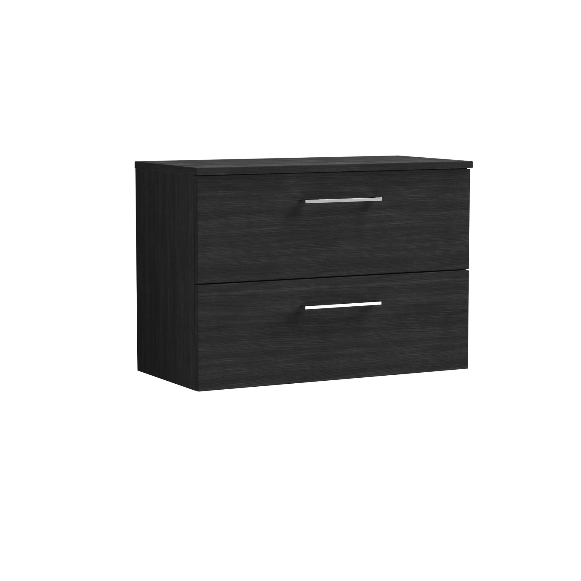 Nui Arno 800mm Wall Hung 2 Drawer Vanity & Worktop Contemporary Charcoal Black MFC Textured Woodgrain 539x805x390mm - JJ Building Materials
