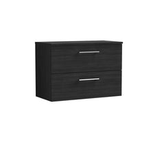 Nui Arno 800mm Wall Hung 2 Drawer Vanity & Worktop Contemporary Charcoal Black MFC Textured Woodgrain 539x805x390mm - JJ Building Materials