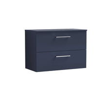 Nui Arno 800mm Wall Hung 2 - drawer Vanity & Worktop Contemporary Midnight Blue MFC Painted Matt 558x805x390mm - JJ Building Materials