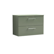 Nui Arno 800mm Wall Hung 2 Drawer Vanity & Worktop Contemporary Satin Green MFC Painted Matt 539x805x390mm - JJ Building Materials