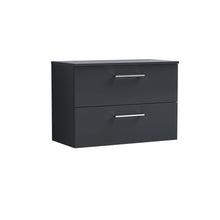 Nui Arno 800mm Wall Hung 2 Drawer Vanity & Worktop Contemporary Soft Black MFC Painted Matt 557x805x390mm - JJ Building Materials