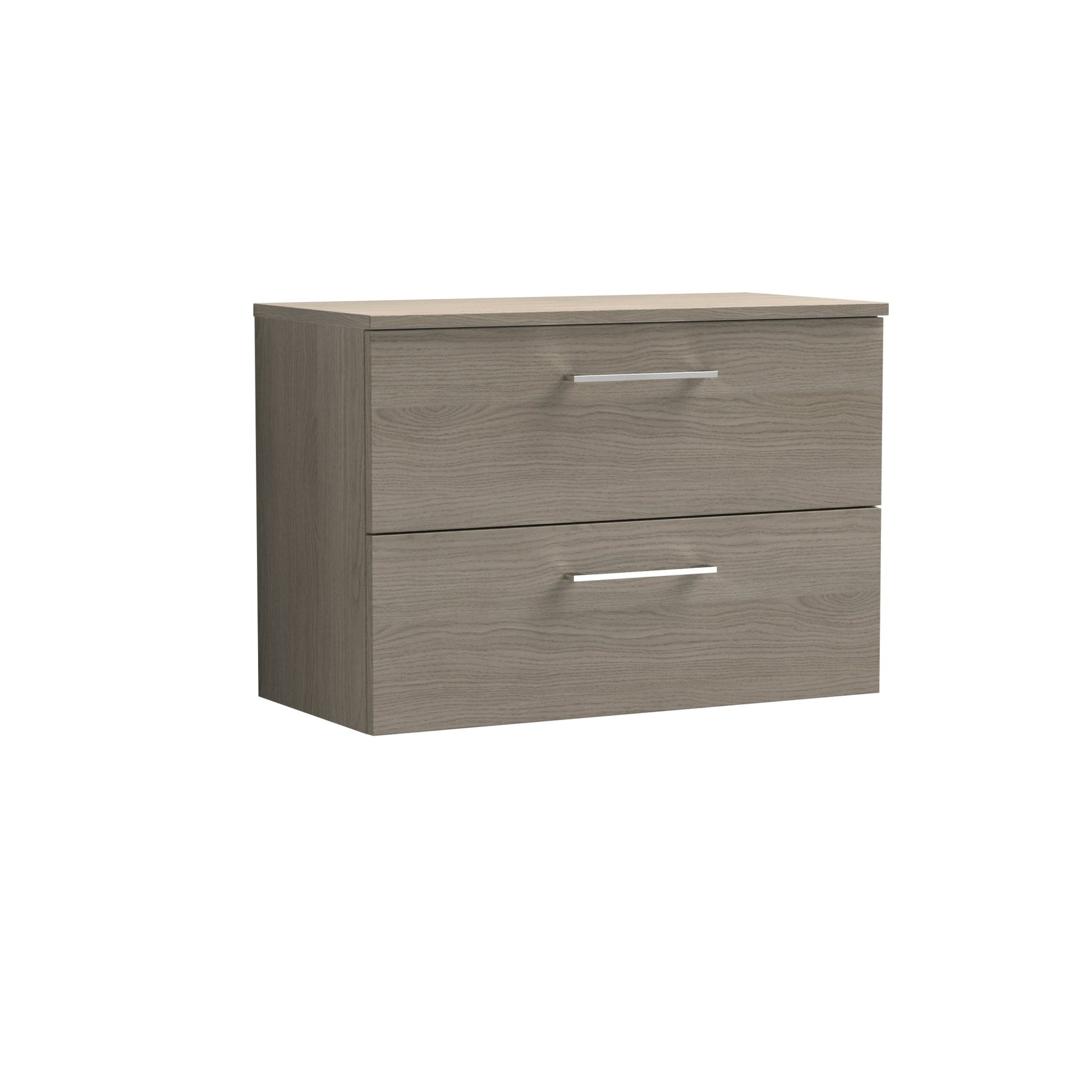 Nui Arno 800mm Wall Hung 2 Drawer Vanity & Worktop Contemporary Solace Oak MFC Textured Woodgrain 539x805x390mm - JJ Building Materials