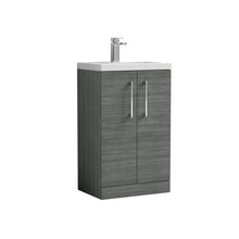 Nui Arno Compact 500mm Floor Standing 2 Door Vanity & Polymarble Basin Contemporary Anthracite Woodgrain MFC Textured Woodgrain 840x503x353mm - JJ Building Materials