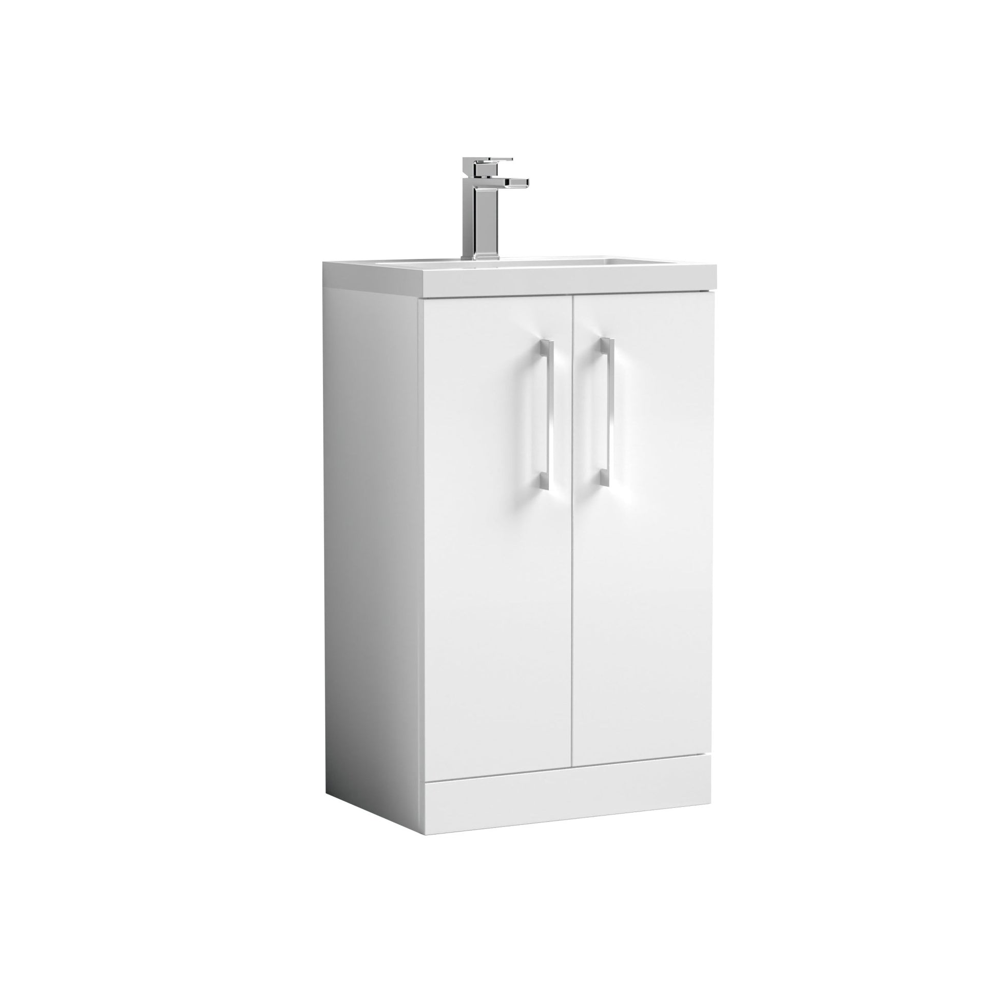 Nui Arno Compact 500mm Floor Standing 2 - door Vanity & Polymarble Basin Contemporary Gloss White MFC Painted Gloss 840x505x360mm - JJ Building Materials