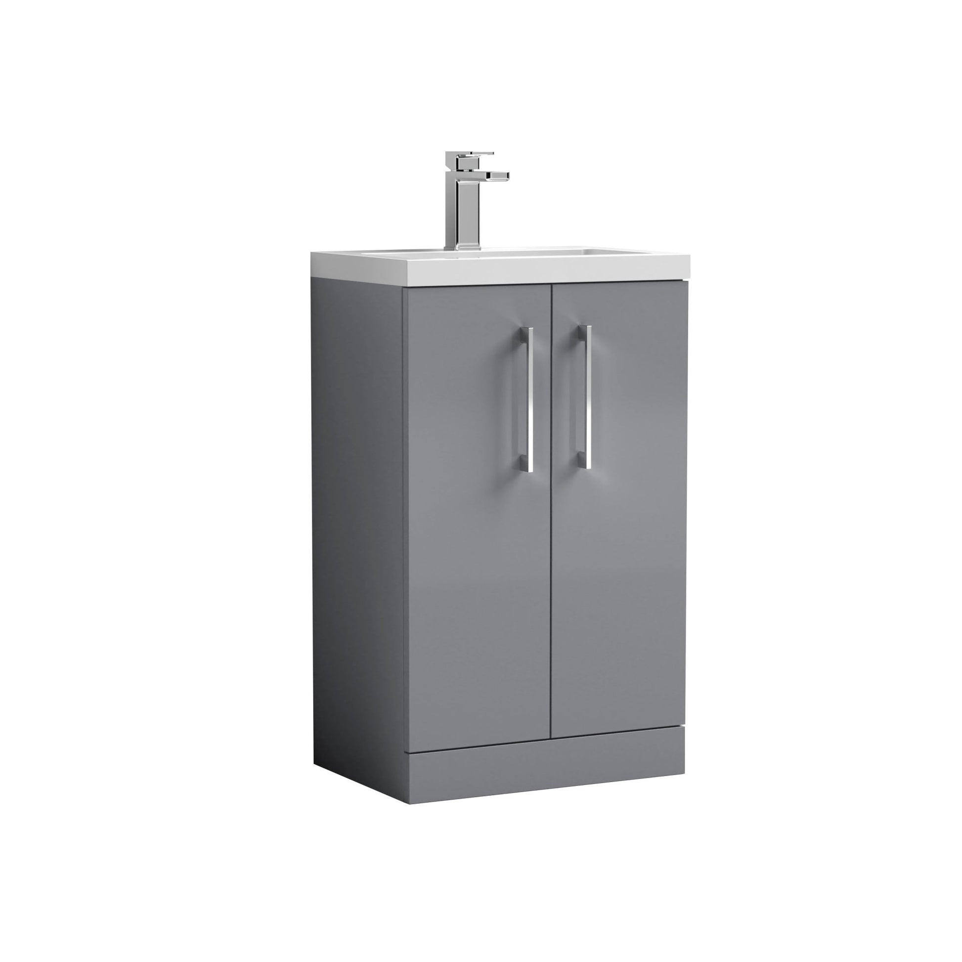 Nui Arno Compact 500mm Floor Standing 2 - door Vanity & Polymarble Basin Contemporary Satin Grey MFC Painted Matt 840x505x360mm - JJ Building Materials