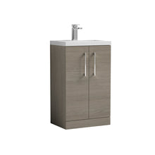 Nui Arno Compact 500mm Floor Standing 2 Door Vanity & Polymarble Basin Contemporary Solace Oak MFC Textured Woodgrain 840x503x353mm - JJ Building Materials