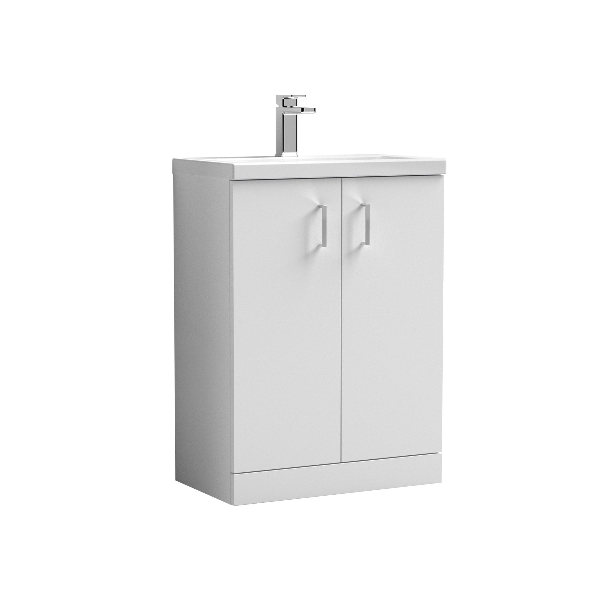 Nui Arno Compact 600mm Floor Standing 2 - door Vanity & Ceramic Basin Contemporary Gloss White MFC Painted Gloss 840x620x360mm - JJ Building Materials