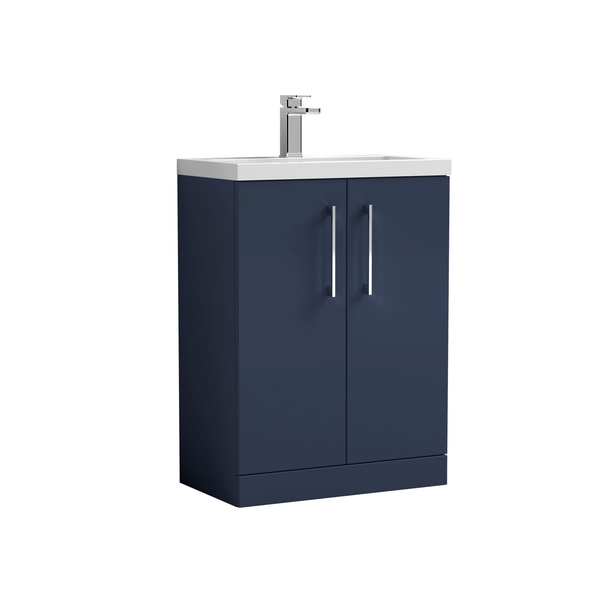 Nui Arno Compact 600mm Floor Standing 2 - door Vanity & Ceramic Basin Contemporary Midnight Blue MFC Painted Matt 840x620x370mm - JJ Building Materials