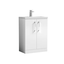 Nui Arno Compact 600mm Floor Standing 2 - door Vanity & Polymarble Basin Contemporary Gloss White MFC Painted Gloss 840x605x360mm - JJ Building Materials