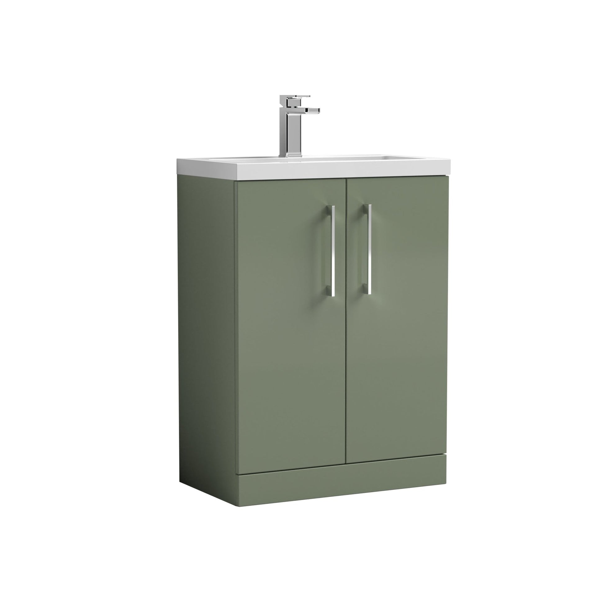 Nui Arno Compact 600mm Floor Standing 2 Door Vanity & Polymarble Basin Contemporary Satin Green MFC Painted Matt 840x603x353mm - JJ Building Materials