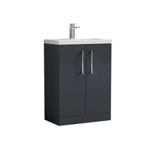 Nui Arno Compact 600mm Floor Standing 2 - door Vanity & Polymarble Basin Contemporary Soft Black MFC Painted Matt 840x605x360mm - JJ Building Materials