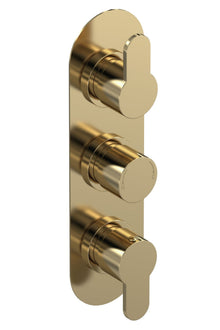 Nui Arvan Triple Thermostatic Valve Contemporary Brushed Brass Brass ABS 280x80x136mm - JJ Building Materials
