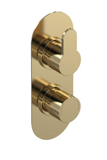 Nui Arvan Twin Thermostatic Valve Contemporary Brushed Brass Brass ABS 215x80x136mm - JJ Building Materials