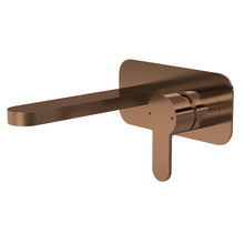 Nui Arvan Wall Mounted 2 Tap Hole Basin Mixer With Plate Contemporary Brushed Bronze Brass 108x180x193mm - JJ Building Materials