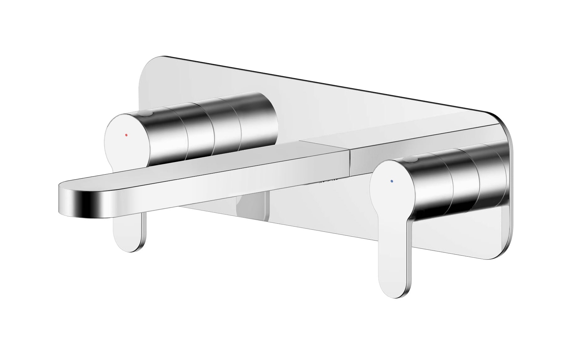 Nui Arvan Wall Mounted 3 Tap Hole Basin Mixer With Plate Contemporary Chrome Brass 92x280x193mm - JJ Building Materials