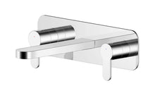 Nui Arvan Wall Mounted 3 Tap Hole Basin Mixer With Plate Contemporary Chrome Brass 92x280x193mm - JJ Building Materials