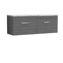 Nui Athena 1200 Wall Hung 2 - drawer Unit & Laminate Worktop Contemporary Anthracite Woodgrain MFC Textured Woodgrain 452x1205x390mm - JJ Building Materials