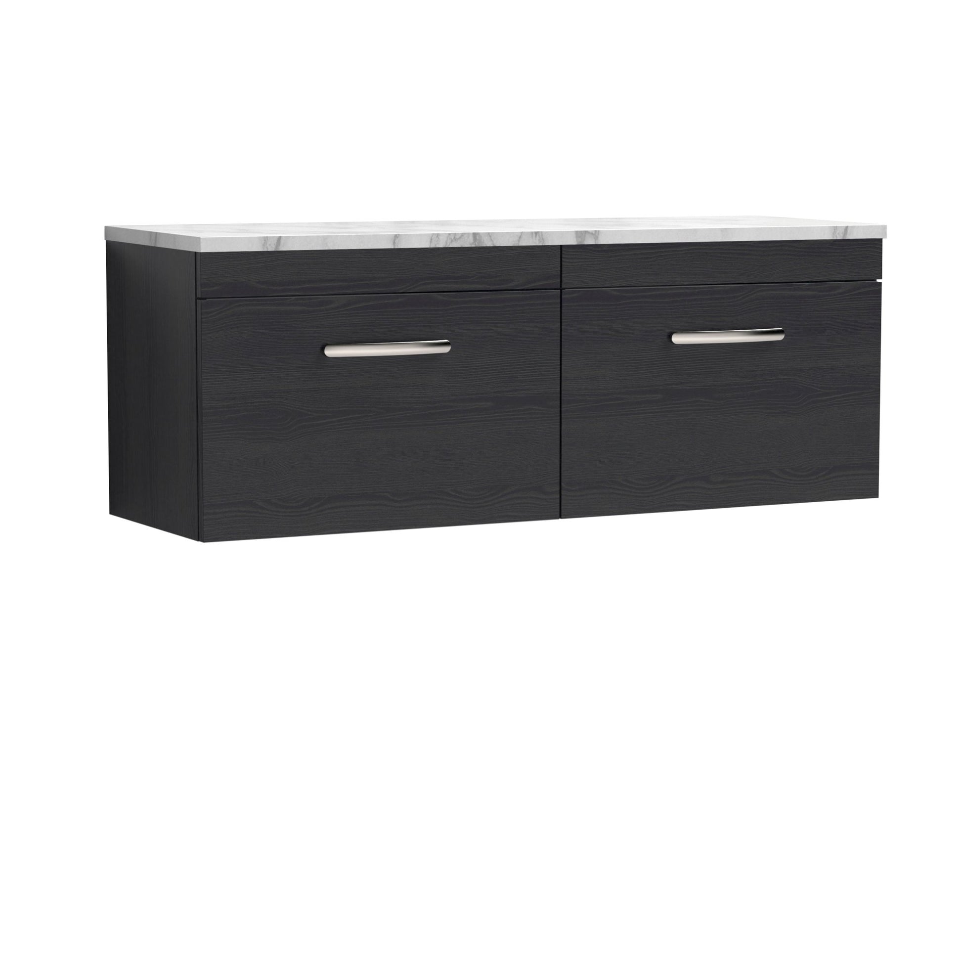 Nui Athena 1200 Wall Hung 2 - drawer Unit & Laminate Worktop Contemporary Charcoal Black MFC Textured Woodgrain 452x1205x390mm - JJ Building Materials