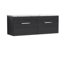 Nui Athena 1200 Wall Hung 2 - drawer Unit & Laminate Worktop Contemporary Charcoal Black MFC Textured Woodgrain 452x1205x390mm - JJ Building Materials