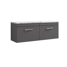 Nui Athena 1200 Wall Hung 2 - drawer Unit & Laminate Worktop Contemporary Gloss Grey MFC Painted Gloss 452x1205x390mm - JJ Building Materials