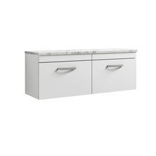 Nui Athena 1200 Wall Hung 2 - drawer Unit & Laminate Worktop Contemporary Gloss White MFC Painted Gloss 452x1205x390mm - JJ Building Materials