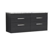 Nui Athena 1200 Wall Hung 4 - drawer Unit & Laminate Worktop Contemporary Charcoal Black MFC Textured Woodgrain 560x1205x390mm - JJ Building Materials
