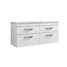 Nui Athena 1200 Wall Hung 4 - drawer Unit & Laminate Worktop Contemporary Gloss White MFC Painted Gloss 560x1205x390mm - JJ Building Materials