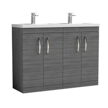 Nui Athena 1200mm Floor Standing Cabinet With Double Basin Contemporary Anthracite Woodgrain MFC Textured Woodgrain 905x1205x390mm - ATH025C - JJ Building Materials