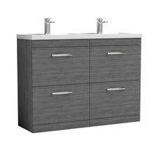 Nui Athena 1200mm Floor Standing Cabinet With Double Basin Contemporary Anthracite Woodgrain MFC Textured Woodgrain 905x1205x390mm - ATH032C - JJ Building Materials
