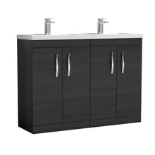 Nui Athena 1200mm Floor Standing Cabinet With Double Basin Contemporary Charcoal Black MFC Textured Woodgrain 905x1205x390mm - ATH026C - JJ Building Materials