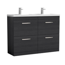 Nui Athena 1200mm Floor Standing Cabinet With Double Basin Contemporary Charcoal Black MFC Textured Woodgrain 905x1205x390mm - ATH033C - JJ Building Materials