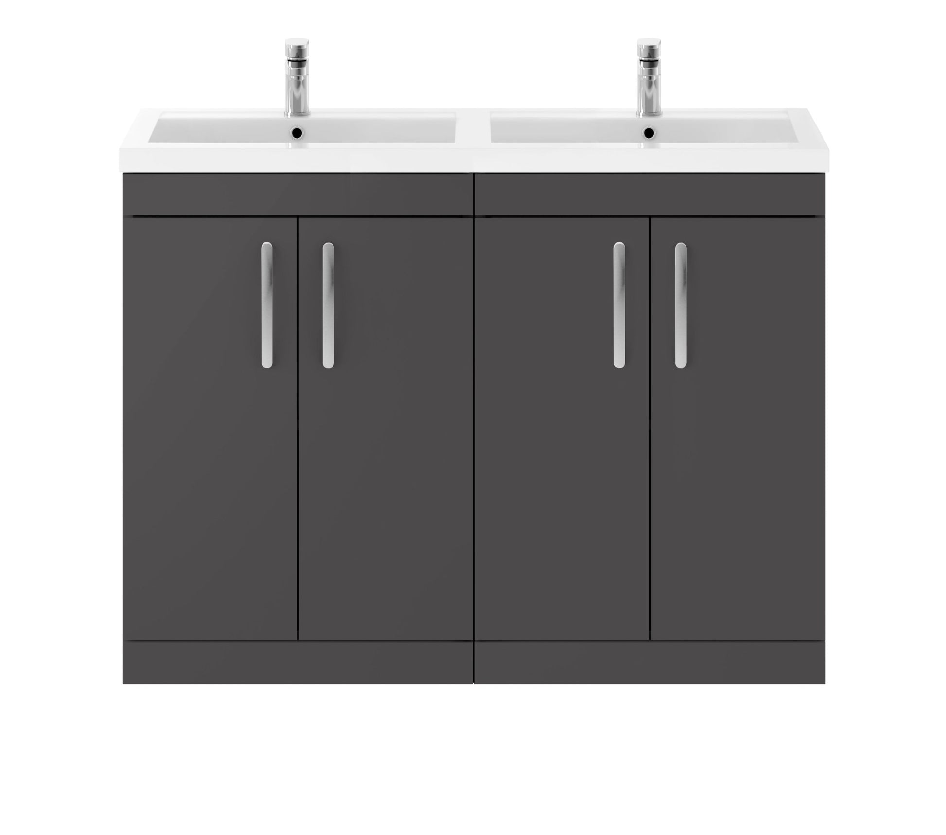 Nui Athena 1200mm Floor Standing Cabinet With Double Basin Contemporary Gloss Grey MFC Painted Gloss 905x1205x390mm - ATH075C - JJ Building Materials