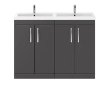 Nui Athena 1200mm Floor Standing Cabinet With Double Basin Contemporary Gloss Grey MFC Painted Gloss 905x1205x390mm - ATH075C - JJ Building Materials